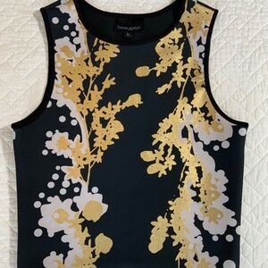 Cynthia Rowley Women’s Tank Top Size Large Black Scuba-Like Floral Print (F14)